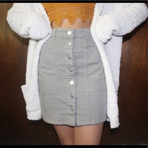 Khaki green denim skirt